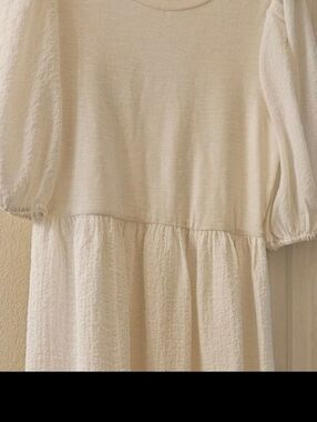 dRA Los Angeles Oversize Anthro Ivory Krinkle puff Sleeve Boho Babydoll dress M